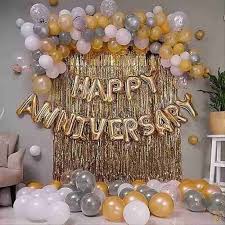 Modern Gold And Silver Balloon Anniversary Backdrop Decor - anniversary room decoration by ARV Decor