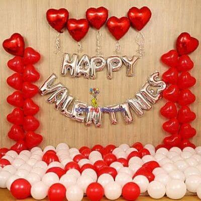 Romantic Red and White Valentine's Day Balloon Decoration with Heart Balloons - anniversary room decoration by ARV Decor