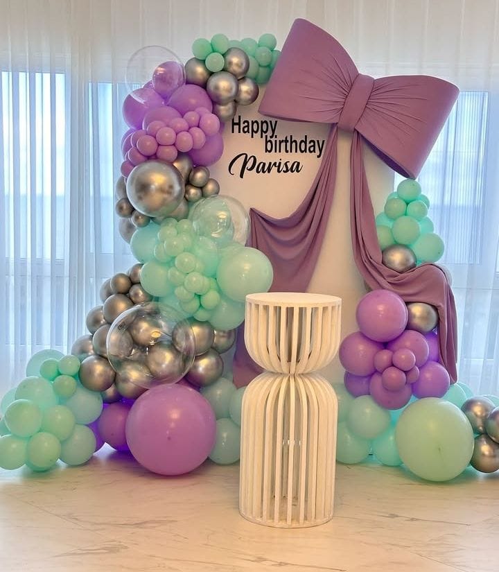 Modern Mint Green And Purple Balloon Birthday Backdrop For Girls - birthday decoration by ARV Decor