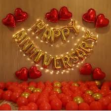Romantic Red And Gold Balloon Anniversary Backdrop Decor With Heart Balloons - anniversary room decoration by ARV Decor