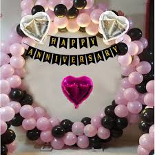 Modern Pink And Black Balloon Anniversary Backdrop Decoration - anniversary room decoration by ARV Decor