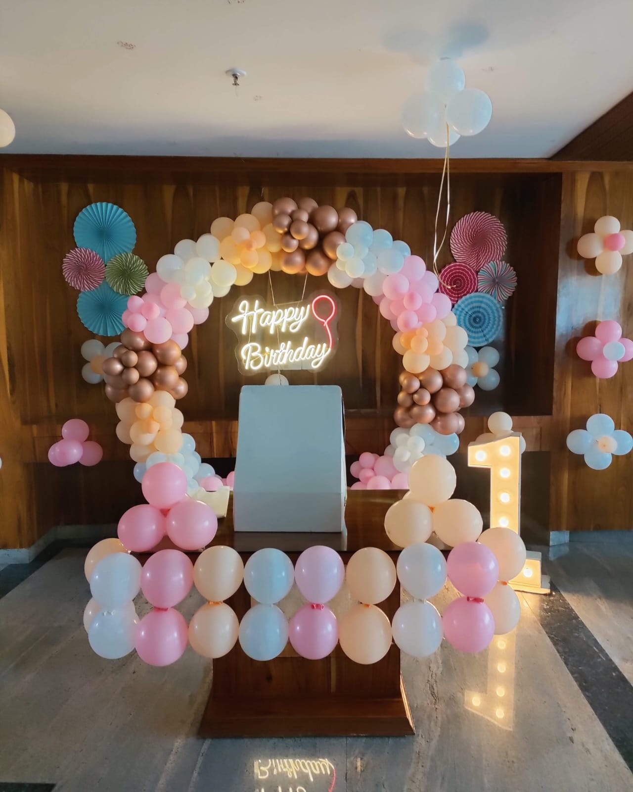Pastel Balloon Arch Kids Birthday Decor With Led Number And Happy Birthday Neon Sign - birthday decoration by ARV Decor