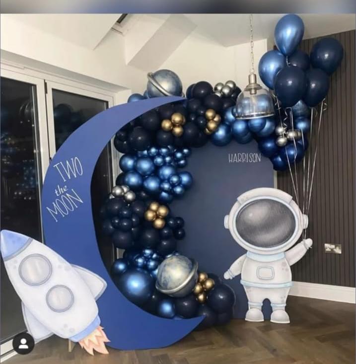 Space Birthday Decor With Blue Balloon Arch And Astronaut Theme For Boys - birthday decoration by ARV Decor