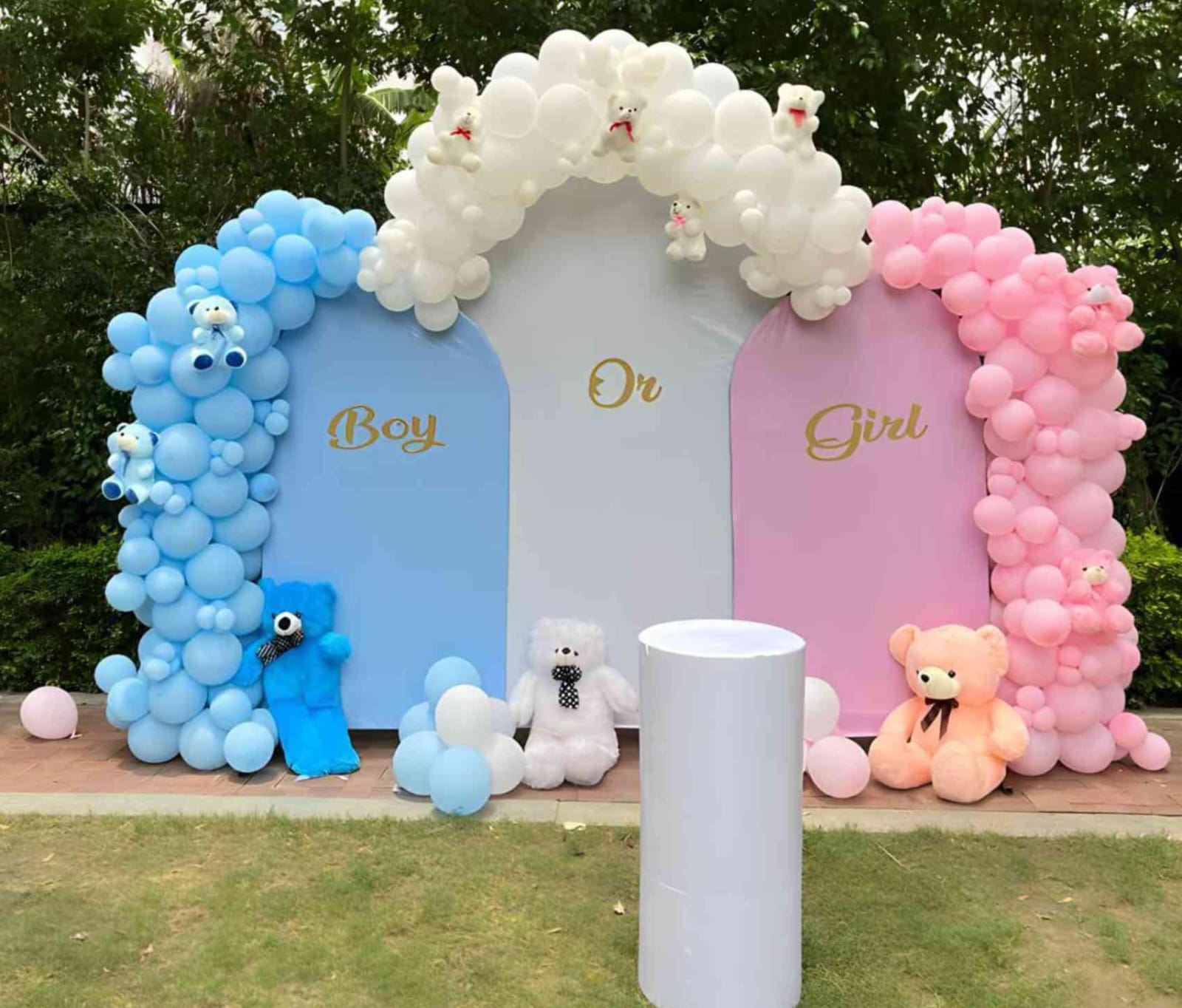 Baby Shower Gender Reveal Decor With Blue Pink Balloons And Teddy Bears - welcome baby decoration by ARV Decor