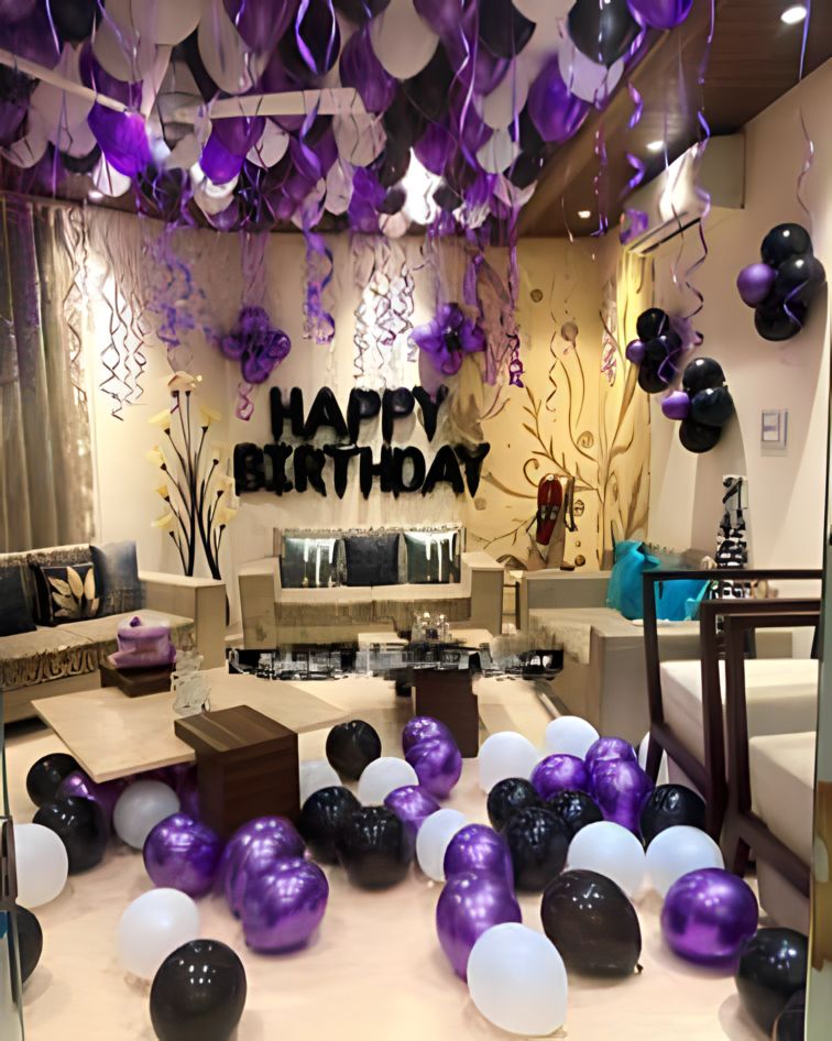 Purple Black Happy Birthday Balloon Decor For Indoor Party - birthday decoration by ARV Decor
