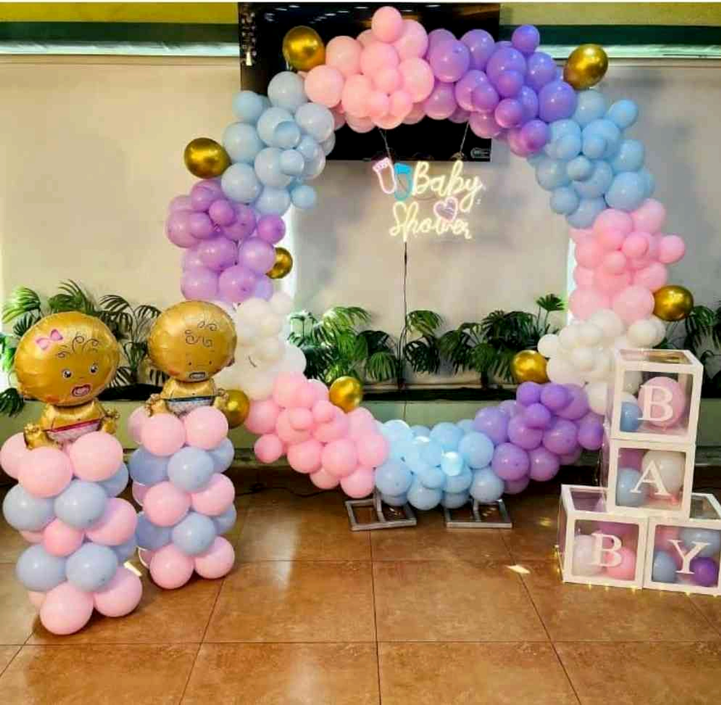 Neutral Pastel Baby Shower Decor With Balloon Arch And Baby Block Boxes - Baby shower by ARV Decor thumbnail 2