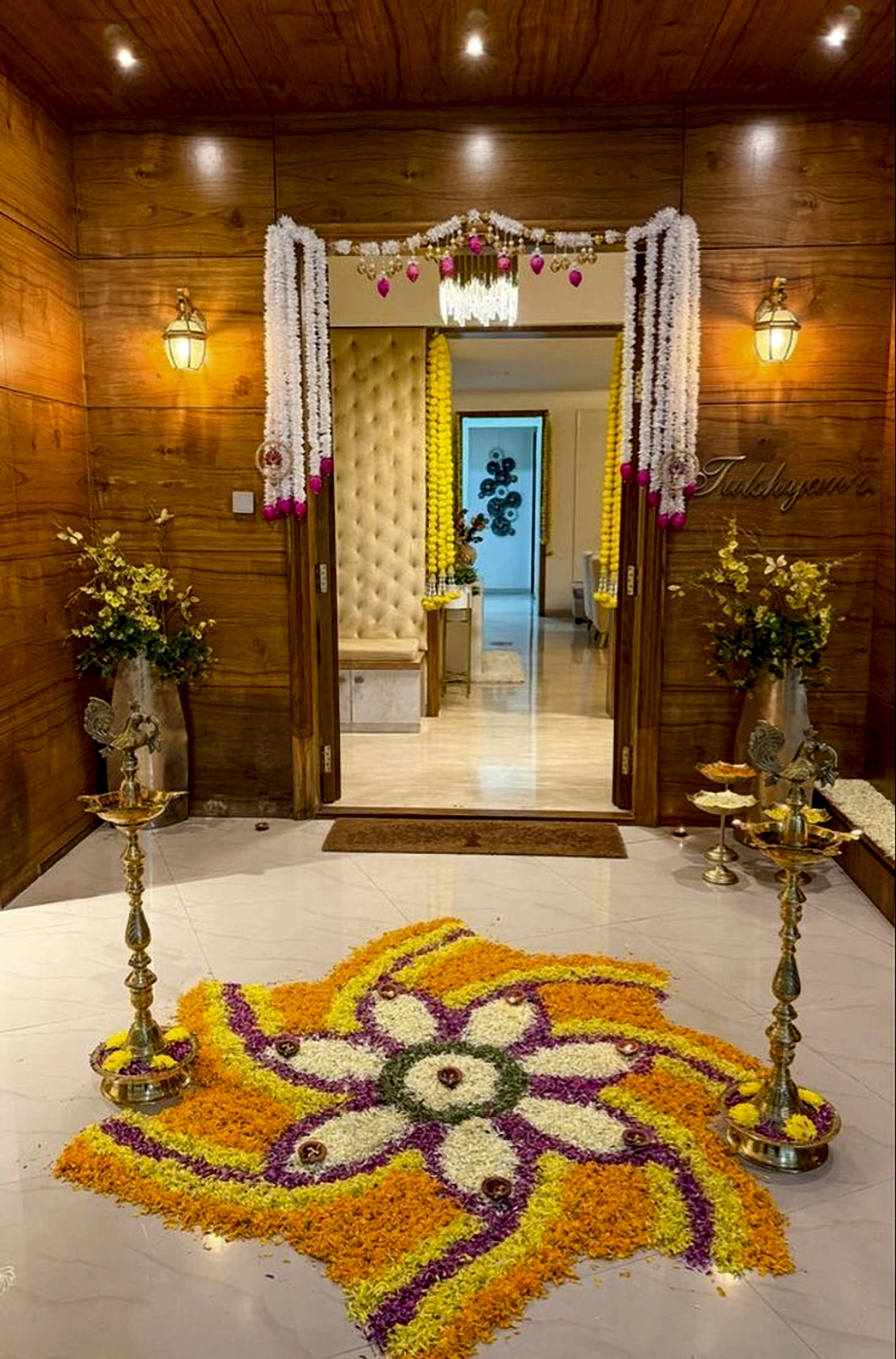 Traditional Flower Rangoli And Garlands Festive Home Entrance Decor - Housewarming by ARV Decor thumbnail 2