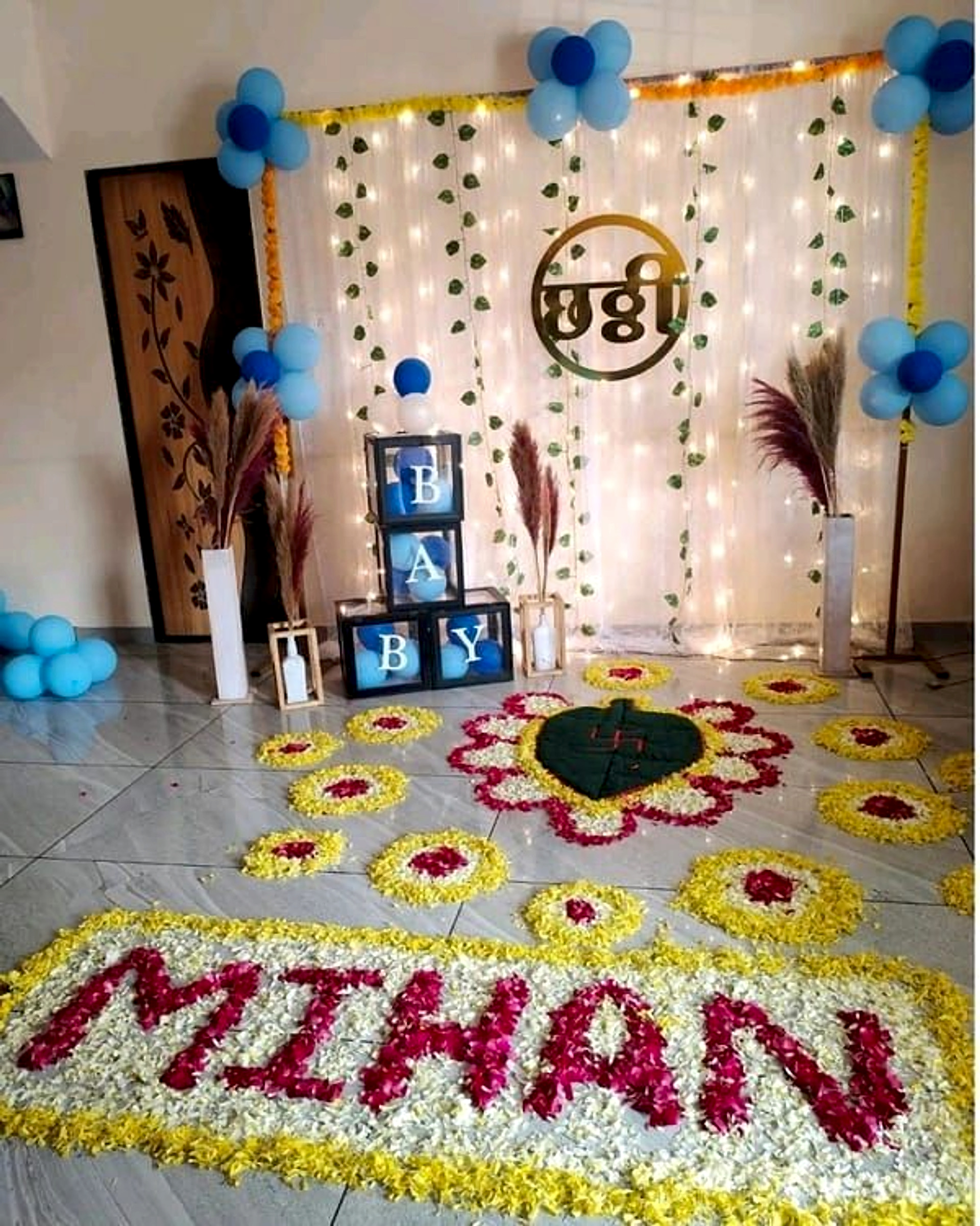 Welcome Baby Blue And Yellow Floral Decor With Balloon And Name Arrangement - Baby world by ARV Decor thumbnail 2