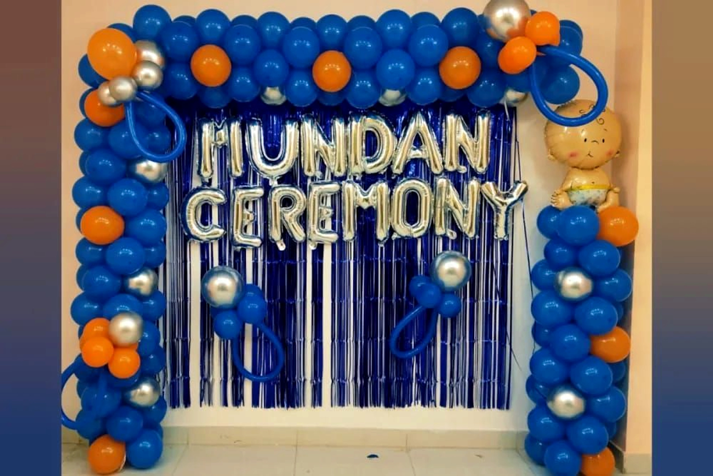 Blue And Orange Mundan Ceremony Balloon Decor With Backdrop - Baby world by ARV Decor thumbnail 2